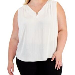 Kasper Plus Size Camisole Blouse Top with Bar Trim Lily White 3X NWT